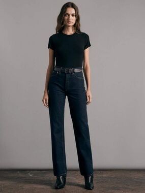 Rag & Bone Alex High Rise Straight Leg Jeans in Dark Wash Denim Size 23